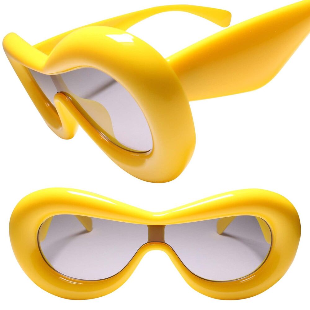 Unique High-End Oversized Inflated Thick Frame Yellow Oval Womens Sunglasses